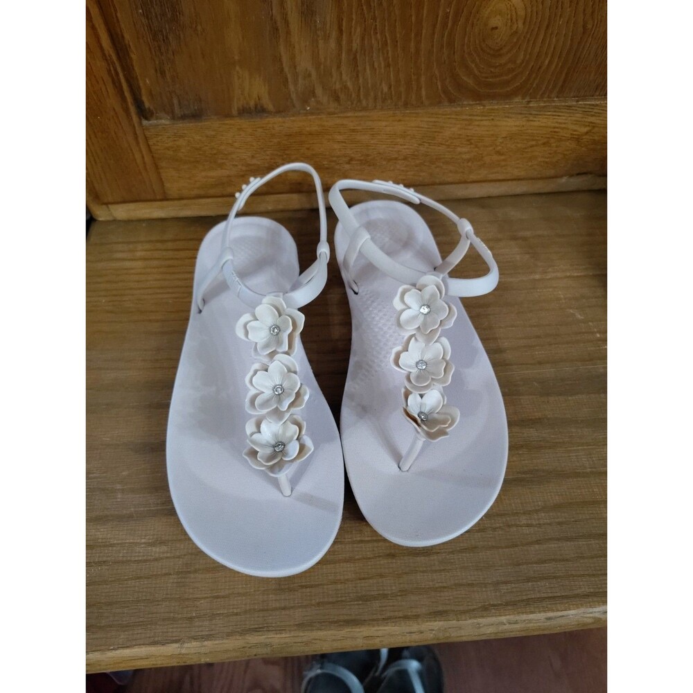 FitFlop Iqushion Splash T-Bar Sandals Pink Floral Women’s Comfort Flip Size 9